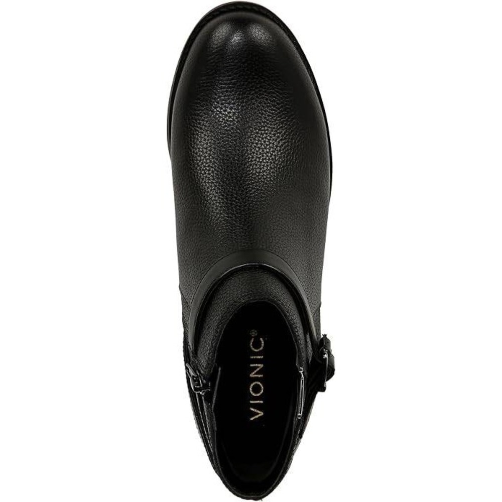 Vionic Black Pebbled Leather Buckle Ankle Boots Block Heel Side Zip - Picture 4 of 11
